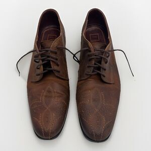 Vintage 90s Hugo Boss Brown Leather Oxford Dress Shoes Handcrafted Wingtip Men’s